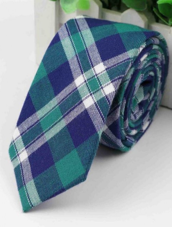 Мужской галстук зеленый в синюю и белую клетку