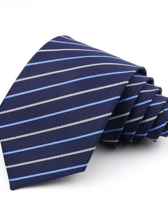 Мужской галстук синий в белую и голубую полоску