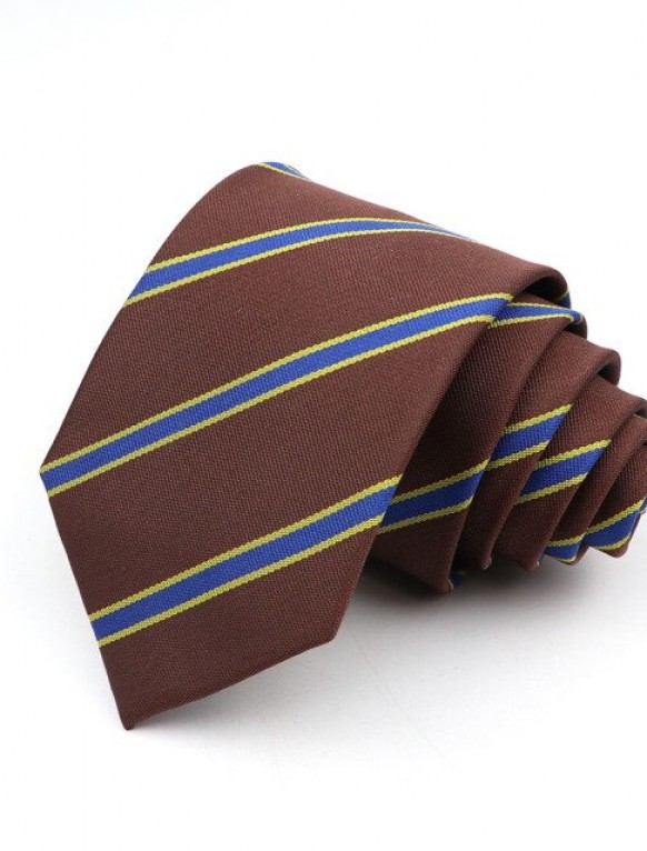 Мужской галстук коричневый в синюю полоску