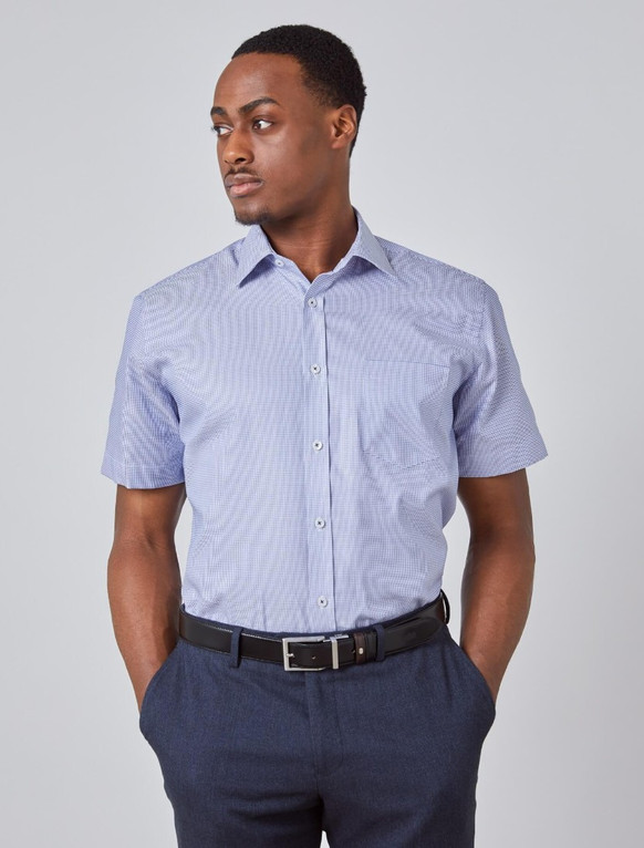 Мужская рубашка синяя с коротким рукавом текстурная