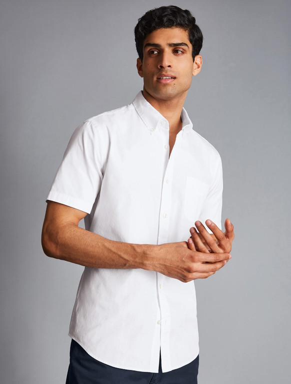 Мужская белая рубашка с коротким рукавом оксфорд non-iron