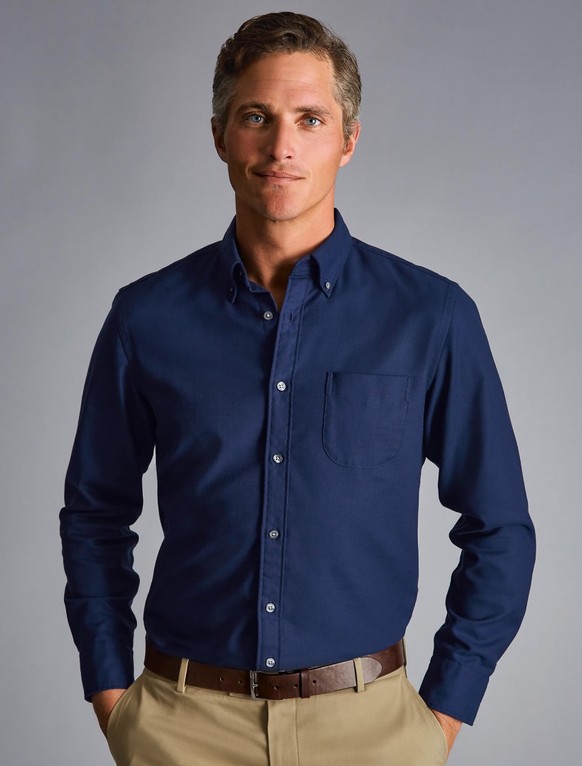 Мужская рубашка  синяя с длинным рукавом кэжуал