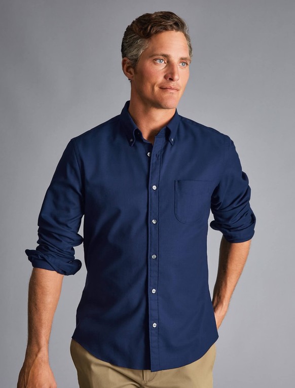 Мужская рубашка  синяя с длинным рукавом кэжуал