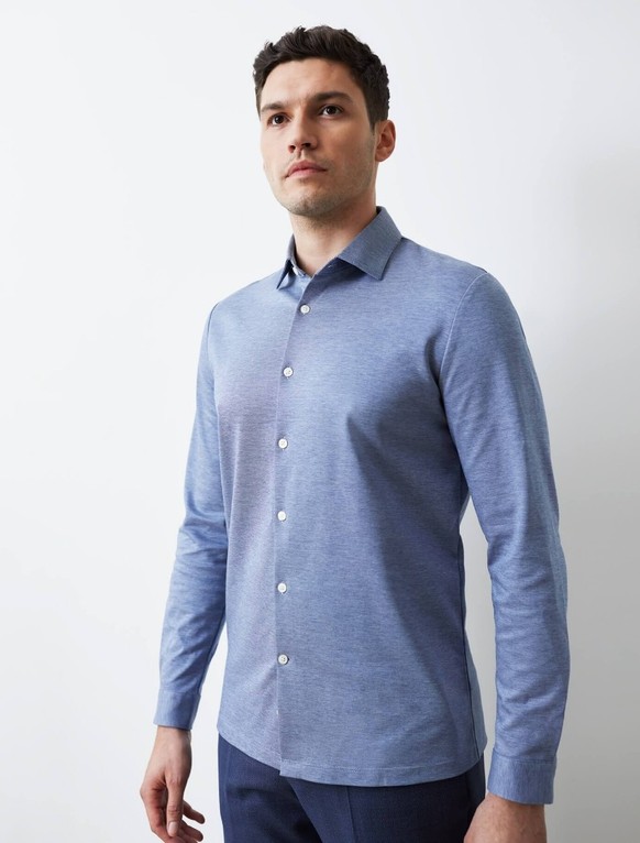 Мужская рубашка голубая трикотажная с длинным рукавом